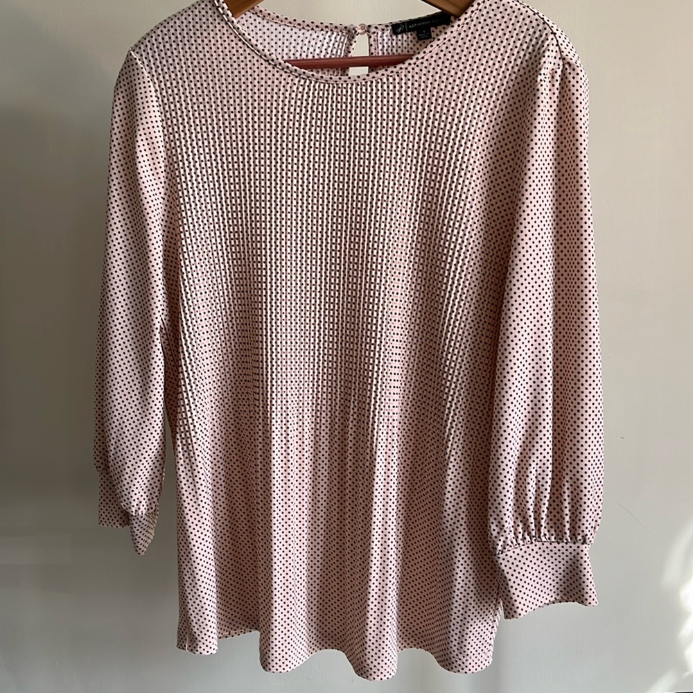 Adrianna Papell Pink and Black Dotted Blouse Size S